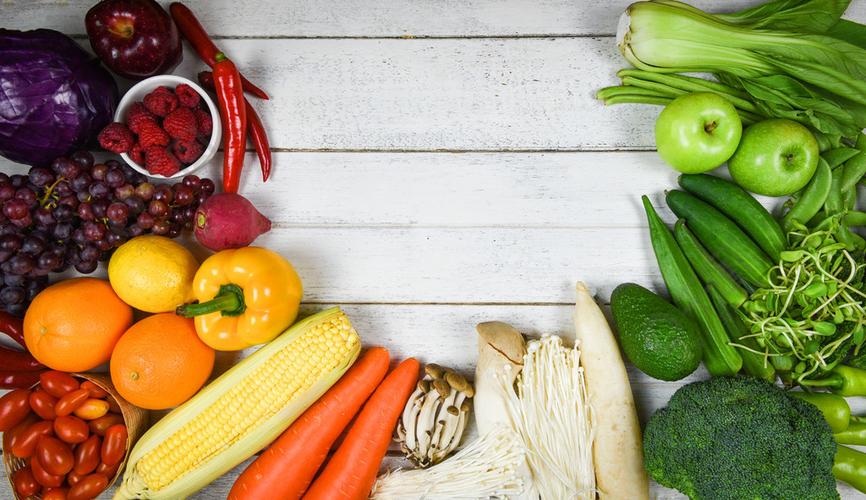 背景健康食品清洁饮食健康什锦鲜熟水果红黄紫绿蔬菜市场收获农产品